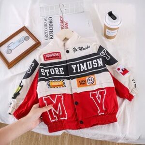 Red and White Varsity Jacket with Patches